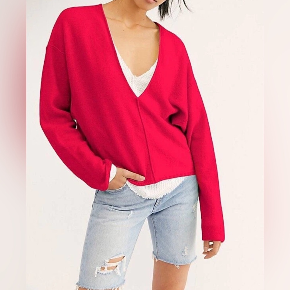 Free People Hot Pink Solitaire Cashmere Oversized Sweater - Size XS